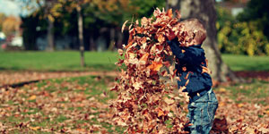 enfant qui joue dans le feuilles